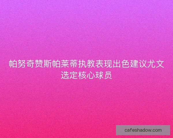帕努奇赞斯帕莱蒂执教表现出色建议尤文选定核心球员